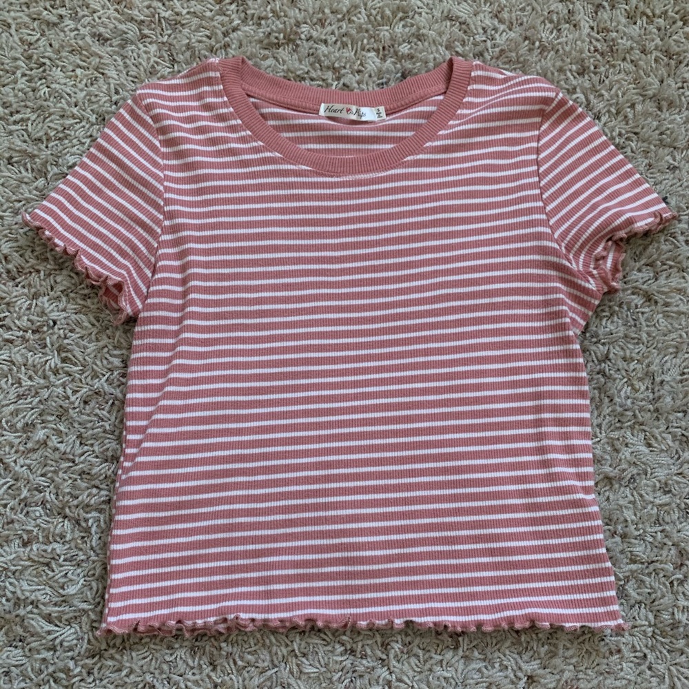 Pink and white striped ribbed crop top